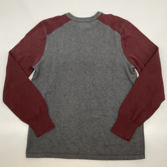 Lucky Brand Sweater Long Sleeve Gray/Maroon Lightweight Crew Neck 100% Cotton L - Picture 4 of 9